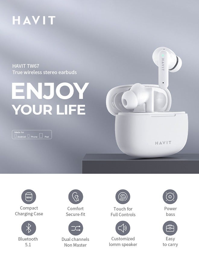HAVIT Wireless In-Ear Earbuds 5.1 Bluetooth Headset Bluetooth Earbuds Noise Cancellation High Quality Sound Touch Control Lightweight Stylish Suitable for Calls, Music, Driving - Image 2