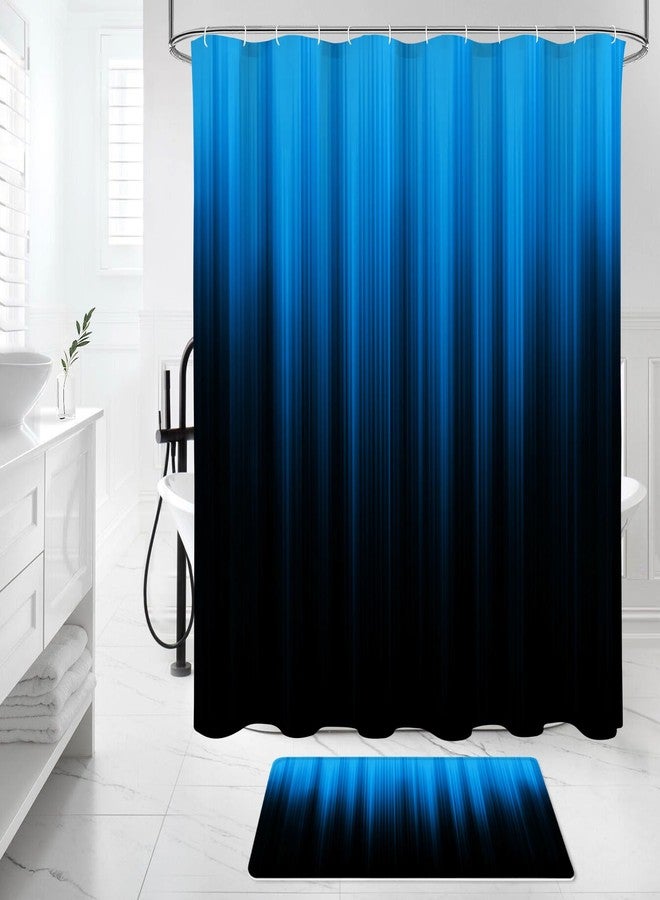 Litabel 4 Pcs Blue and Black Gradient Shower Curtain Set with Rugs and Toilet Lid Cover, Modern Simple Waterproof Fabric Bathroom Set, Ombre Stripe Gothic Abstract Bathroom Decor Set Accessories - Image 3