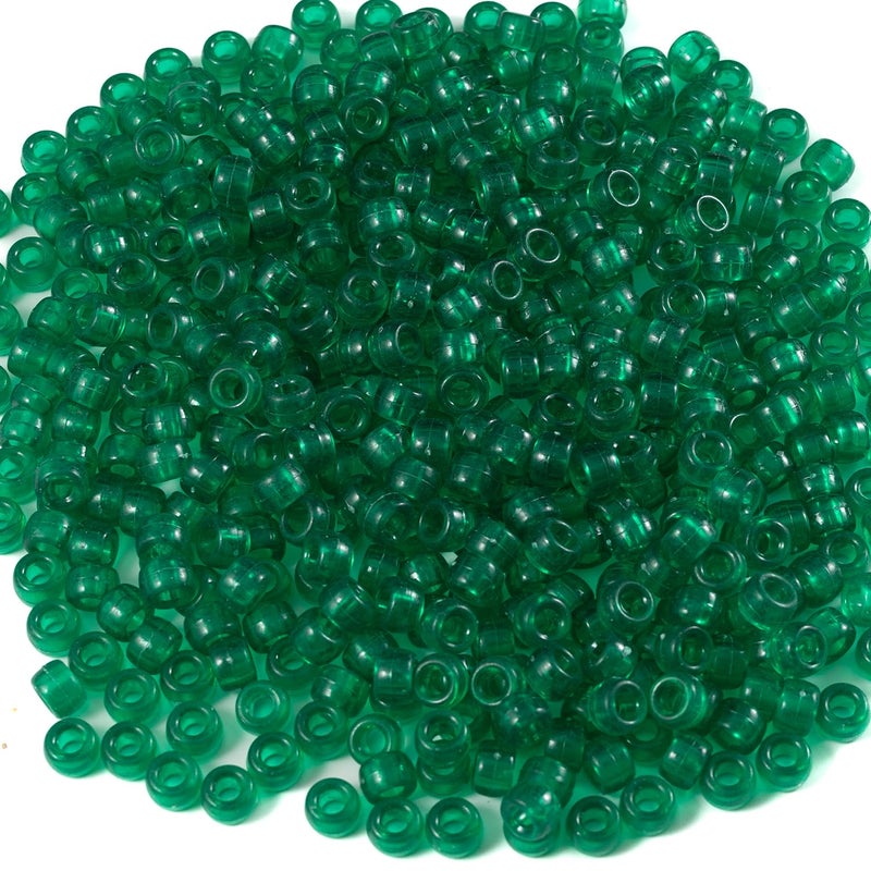 Gxueshan 1000 Pcs Acrylic Transparent Green Pony Beads 6x9mm Bulk for Bracelet Necklace Jewelry Making Earring Hair Braiding for Bracelets Making Plastic Beads