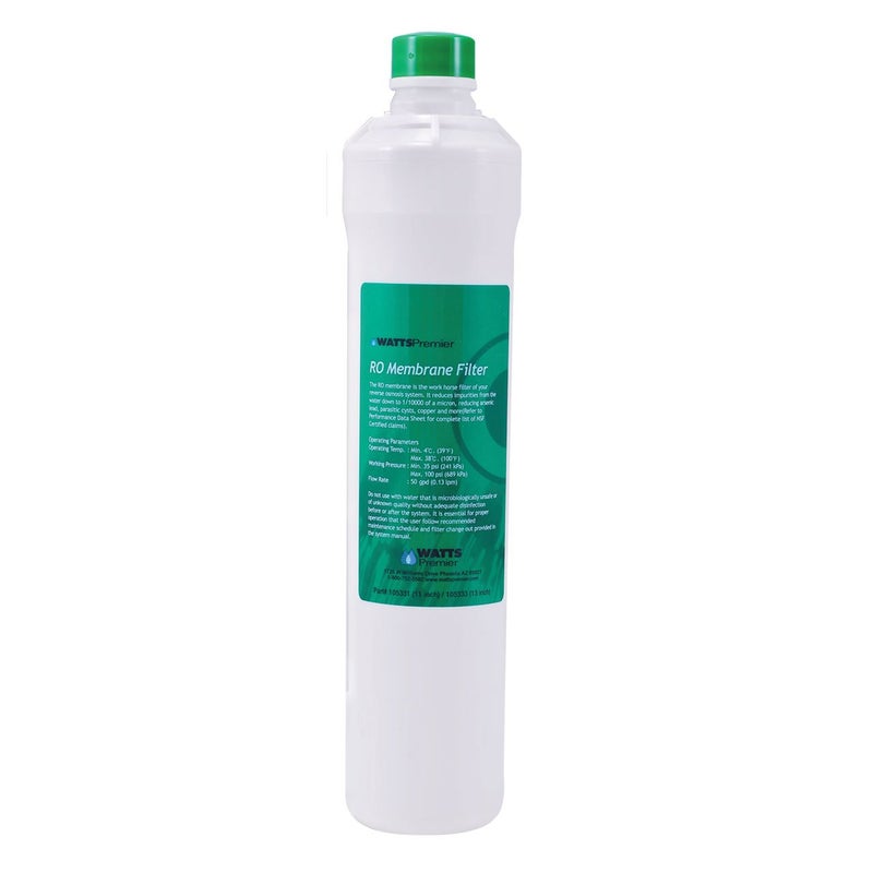 Watts Premier خرطوشة تصفية غشاء شبه نفاذة 50 جالون في اليوم من واتس بريمير لنظام التناضح العكسي Pure Plus/Zero Pure Plus، استبدال فلتر مياه بزر ضغط، يقلل من الكلور والشوائب - Image 1