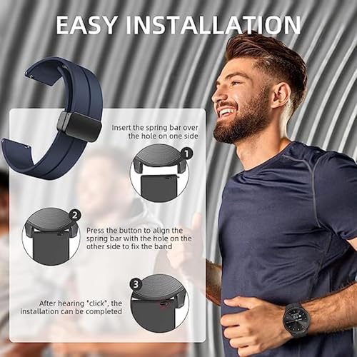 INEFABLE 20mm Watch Straps with Folding Magnetic Lock Compatible with Amazfit GTS 2 Mini/Amazfit Bip/Pro/Lite/Bip S/GTR/Galaxy Watch 4/Watch 5 & All 20mm Watches-Black-Pack of 1 - Image 4