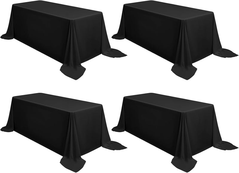 FXKS 4 Pack Black Rectangle Tablecloth 90 x 132 Inch, 8 FT Polyester Table Cloth,Stain and Wrinkle Resistant Washable Tablecloths Table Cover for Dining Table, Buffet Parties and Wedding - Image 1