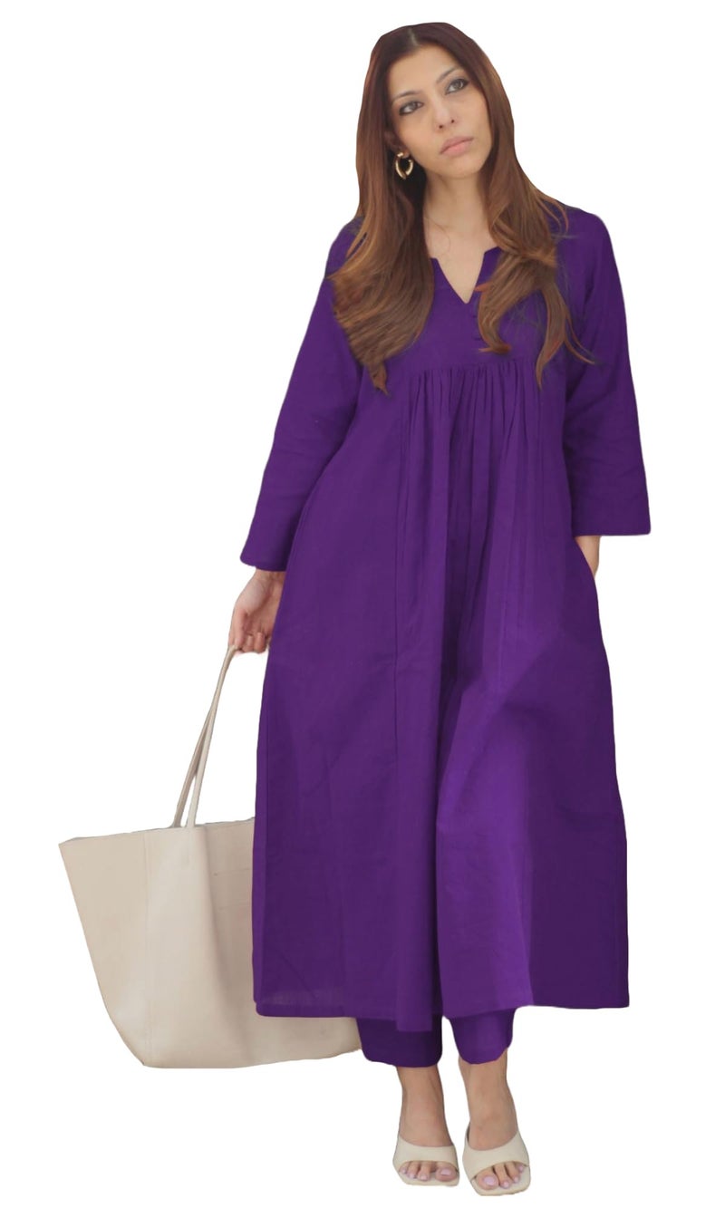 ANNI Designer Women's Rayon Viscose Solid A-Line Kurta with Pant (ANVI BEGANI_XL_Begani_X-Large) - Image 1