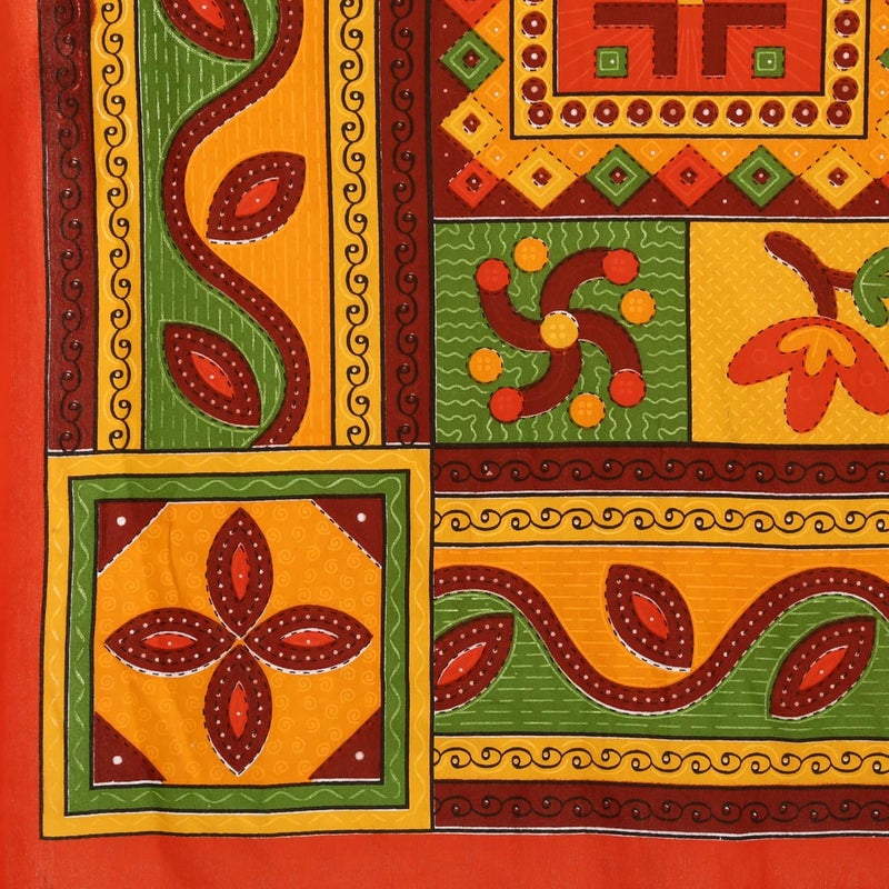144 TC Cotton Comfort Rajasthani Jaipuri Traditional Sanganeri Printed Single Bedsheet with Pillow Cover Orange  - Image 3