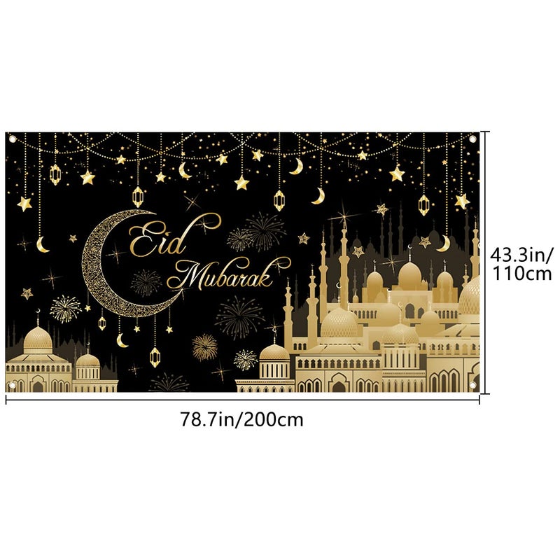 Aviski Eid Mubarak Banner 78 x 43 Inch Black Background Banners for Muslim Party Decorations - Image 2
