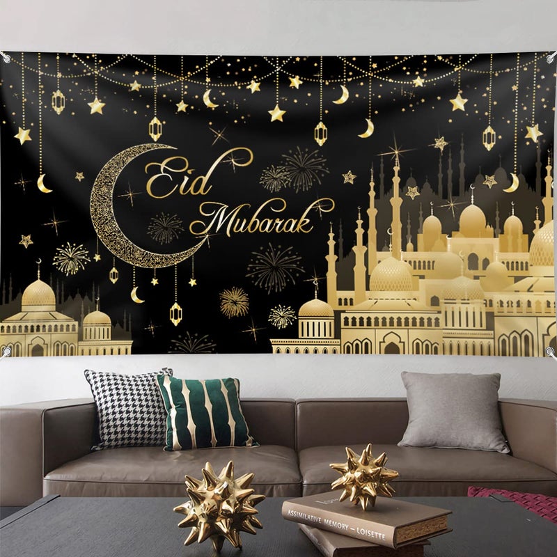 Aviski Eid Mubarak Banner 78 x 43 Inch Black Background Banners for Muslim Party Decorations - Image 5