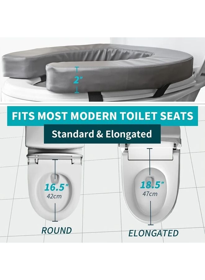 Grey Raised Toilet Seat Cushion with 2 Inch U Shaped Lift Soft Padding Non Slip Surface - Image 4