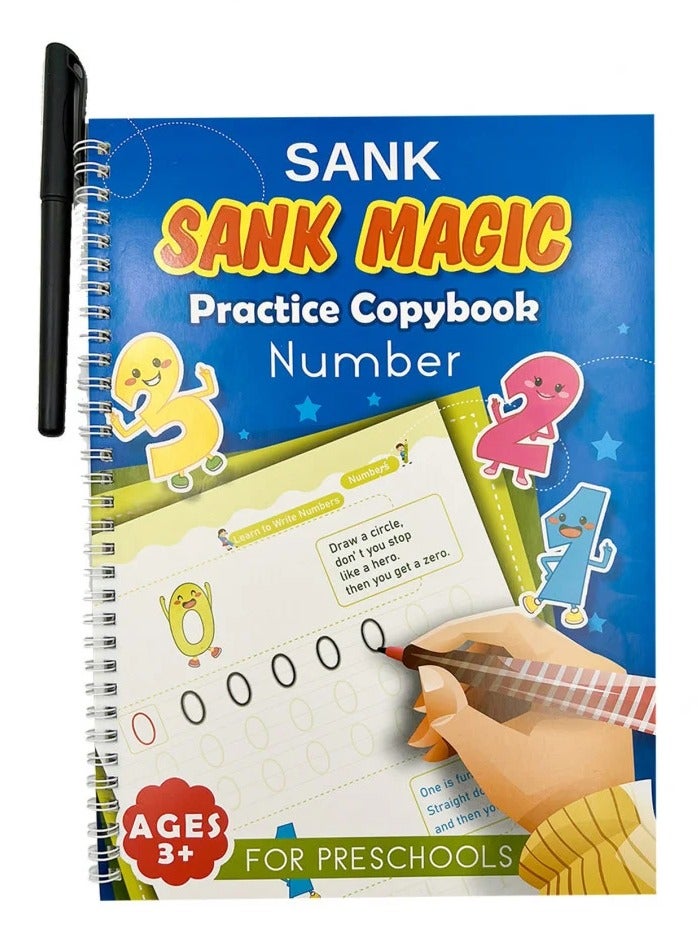 Magic Copybook Number Writing Practice Book For Kids Grooved Handwriting Tracing Practice Kit With 1 Pen For Age 3-8 Kids