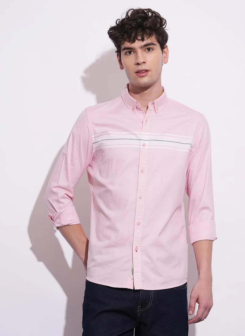 بيينغ هيومان Men Classic Slim Fit Horizontal Stripes Opaque Striped Casual Shirt