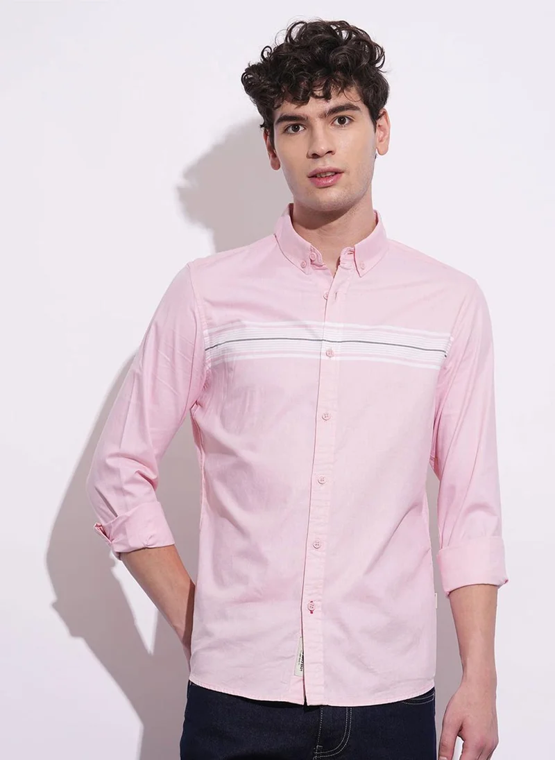 بيينغ هيومان Men Classic Slim Fit Horizontal Stripes Opaque Striped Casual Shirt