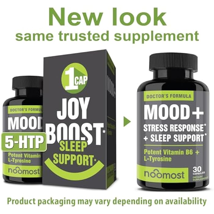 NooMost Mood Support Supplement for Mood Boost, Calm Mind & Body, Stress Response, Energy Supplement – Herbal Adaptogens: Ashwagandha, L Tyrosine, 5 HTP, Passion Flower, 30 Counts - Image 2
