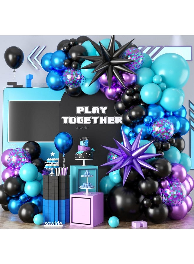 Sowide Teal Purple and Black Balloon Arch Kit,Metallic Blue Purple Teal Confetti Balloons Garland Kit with 2pcs Star Foil Balloons for Kids Fun Play Party Decorations Baby Shower Engagement Supplies - Image 1