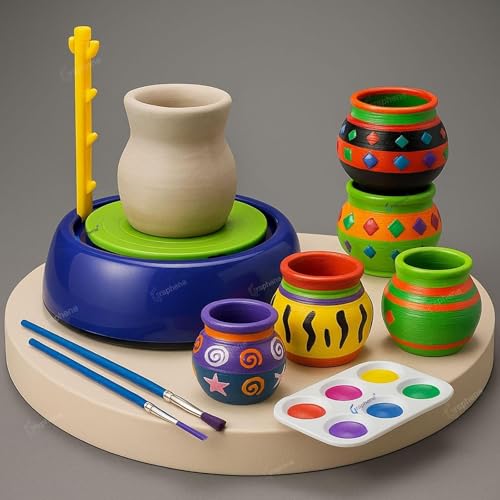 GRAPHENE Kids Pottery Wheel Kit Battery Operated Pottery Making Machine Painting Kit Clay Moulding Playset for Beginners Modeling Sculpting Clay Tools Arts & Crafts Pot Maker for Kids Boys Girls 8-12 - Image 1
