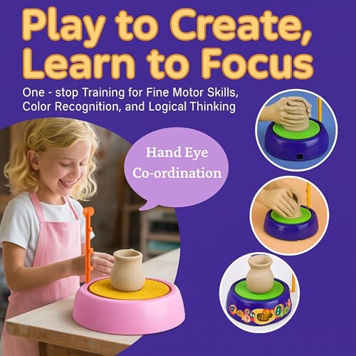 GRAPHENE Kids Pottery Wheel Kit Battery Operated Pottery Making Machine Painting Kit Clay Moulding Playset for Beginners Modeling Sculpting Clay Tools Arts & Crafts Pot Maker for Kids Boys Girls 8-12 - Image 5
