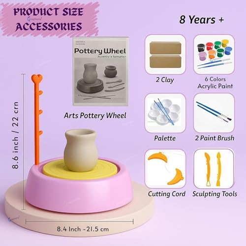 GRAPHENE Kids Pottery Wheel Kit Battery Operated Pottery Making Machine Painting Kit Clay Moulding Playset for Beginners Modeling Sculpting Clay Tools Arts & Crafts Pot Maker for Kids Boys Girls 8-12 - Image 2