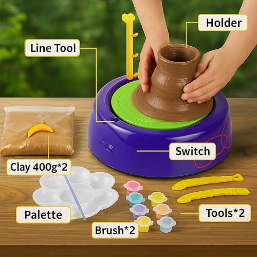 GRAPHENE Kids Pottery Wheel Kit Battery Operated Pottery Making Machine Painting Kit Clay Moulding Playset for Beginners Modeling Sculpting Clay Tools Arts & Crafts Pot Maker for Kids Boys Girls 8-12 - Image 4