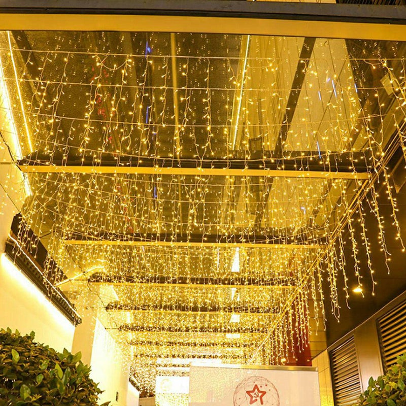 LOFTOLMEA LED Ceiling Icicle Lights, 16.4FT 216 LEDs 8 Modes Twinkle Christmas Hanging Fairy String Curtain Lights for Parties Mall Patio Yard Indoor Outdoor Decoration Warm White, 5M - Image 2