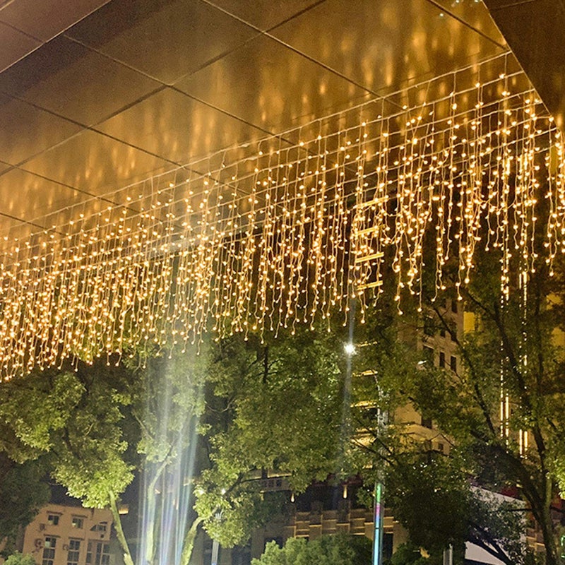 LOFTOLMEA LED Ceiling Icicle Lights, 16.4FT 216 LEDs 8 Modes Twinkle Christmas Hanging Fairy String Curtain Lights for Parties Mall Patio Yard Indoor Outdoor Decoration Warm White, 5M - Image 4