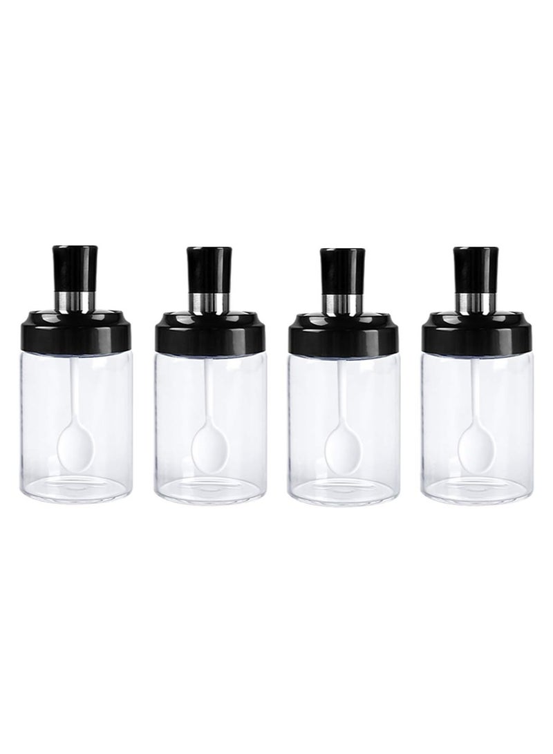 Kitchen Glass Spice Jars Seasonning Box, Condiment Pots Spice Jars with Spoons, Oil Bottle Honey Jar Dispenser, Airtight Cap Set of 4 clear - Image 1