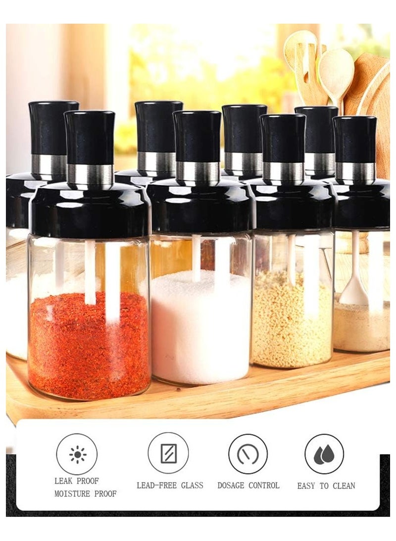 Kitchen Glass Spice Jars Seasonning Box, Condiment Pots Spice Jars with Spoons, Oil Bottle Honey Jar Dispenser, Airtight Cap Set of 4 clear - Image 2
