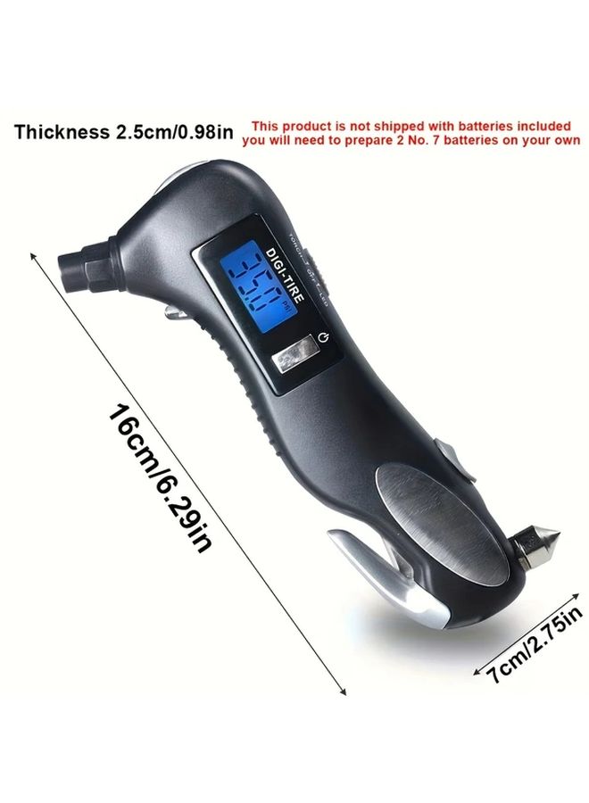 Black 150 PSI Digital Tire Pressure Gauge with 5 in 1 Emergency Tools Safety Hammer Seat Belt Cutter - Image 2
