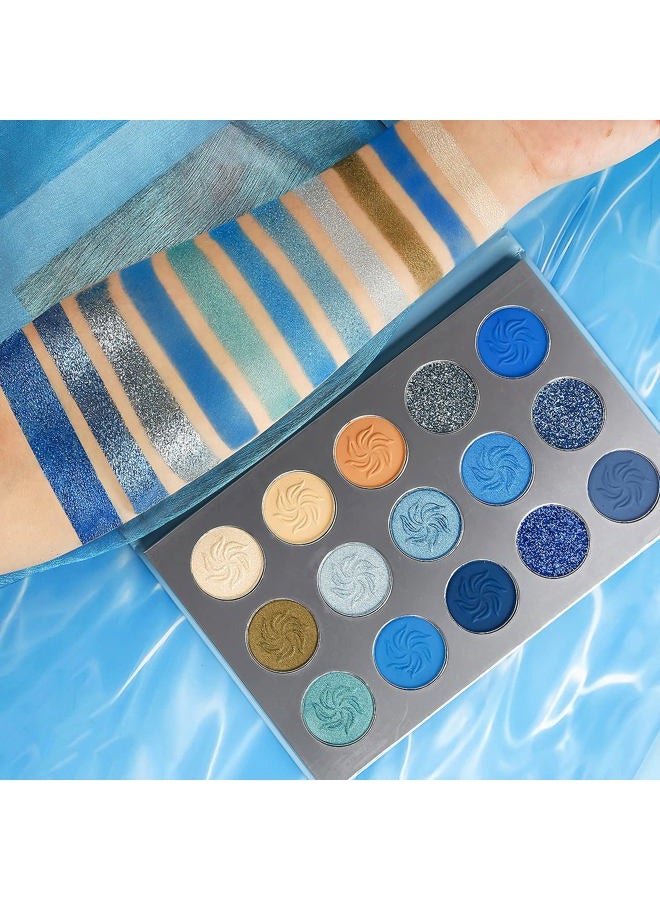 Afflano Blue Eyeshadow Palette Matte Shimmer, Highly Pigmented Waterproof Space Blue Eye Shadow Palette, Navy Silver Blue Glitter Eyeshadow Pallet for Christmas Snowflake Blue Eyes Makeup - Image 1