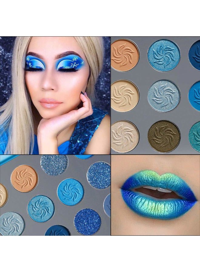Afflano Blue Eyeshadow Palette Matte Shimmer, Highly Pigmented Waterproof Space Blue Eye Shadow Palette, Navy Silver Blue Glitter Eyeshadow Pallet for Christmas Snowflake Blue Eyes Makeup - Image 2