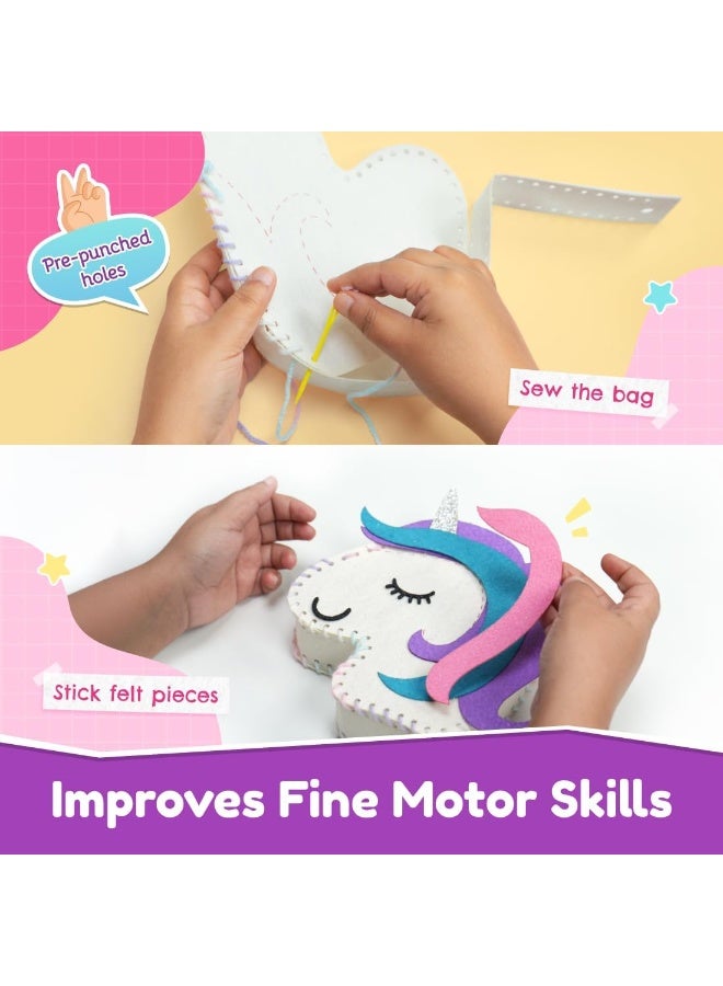 Capstro Sew & Foil Art Unicorn Sling Bag Kit – DIY Sewing & Decorating Craft Set with Felt Bag Pieces, Foil Stickers & Yarn | Fun Arts & Crafts Toy for Girls Ages 6–12 | Magical Unicorn Craft Gift for Kids - Image 3