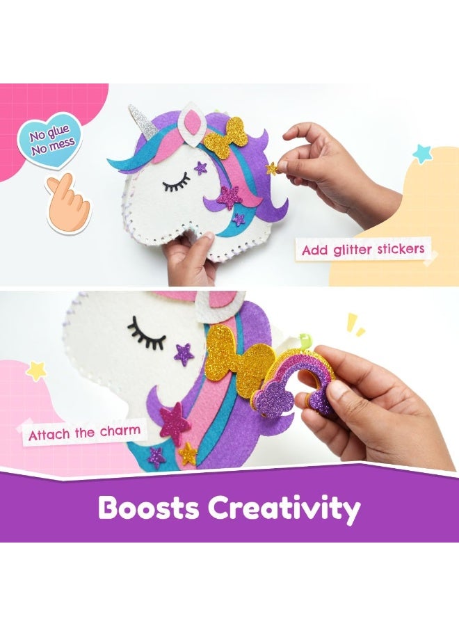 Capstro Sew & Foil Art Unicorn Sling Bag Kit – DIY Sewing & Decorating Craft Set with Felt Bag Pieces, Foil Stickers & Yarn | Fun Arts & Crafts Toy for Girls Ages 6–12 | Magical Unicorn Craft Gift for Kids - Image 2