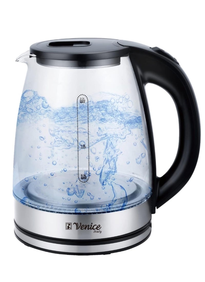 Venice - Electric Cordless Glass Kettle 2.2 L with 360° Swivel Base, Power Cord Storage, Auto Cut-off Function, LED Indicator, 1500 Watts - Image 1