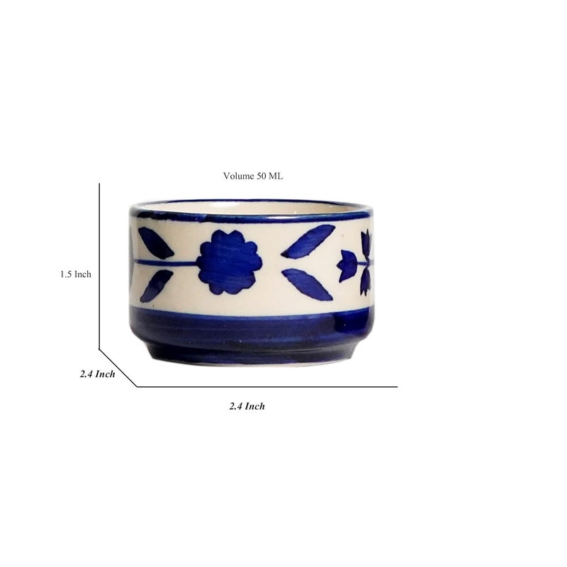 Freakway Handpainted Floral Studio Pottery Ceramic Chutney Round BowlPickle BowlSauce BowlDip BowlSmall Katori Set 40 ML Small Set of 6 Blue and Blackand Off White - Image 4