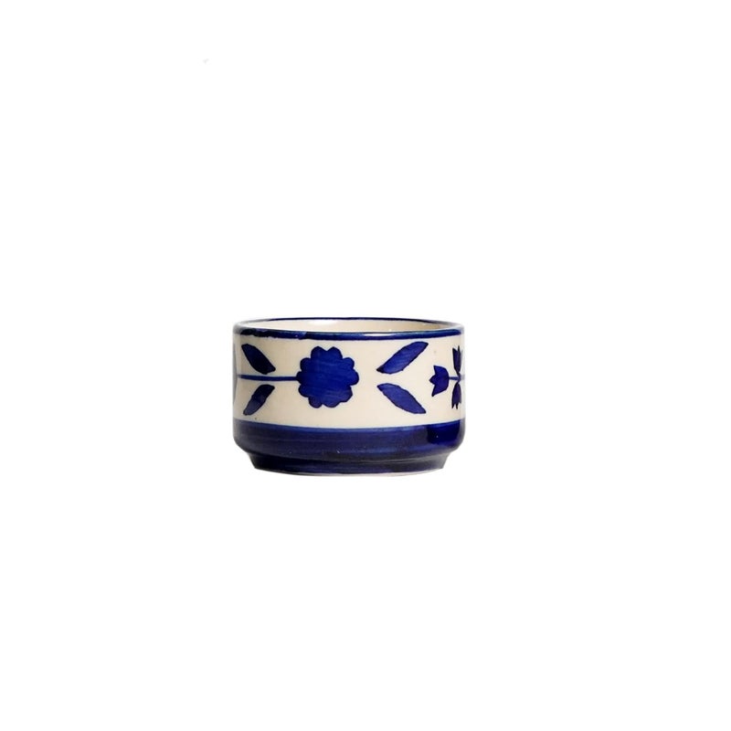 Freakway Handpainted Floral Studio Pottery Ceramic Chutney Round BowlPickle BowlSauce BowlDip BowlSmall Katori Set 40 ML Small Set of 6 Blue and Blackand Off White - Image 3