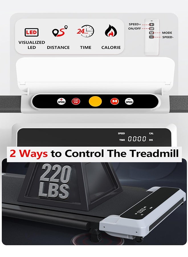 سانتين رايلي وسادة مشي 2 في 1، جهاز مشي 2.5 حصان تحت المكتب للاستخدام المنزلي والمكتب، جهاز مشي مدمج 220 رطل مع شاشة LED، جهاز مشي قابل للطي مع درابزين، بدون تجميع - Image 4