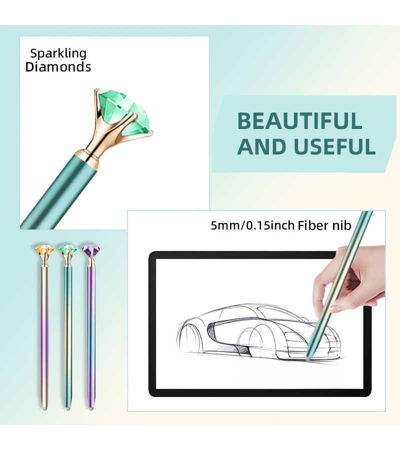 1 Piece Large Crystal Diamond Pen Shiny Purple Blue Crystal Metal Stylus With Small Fiber Tip Compatible With Ipad Iphone Tablets And All Universal Touchscreen Devices - Image 3
