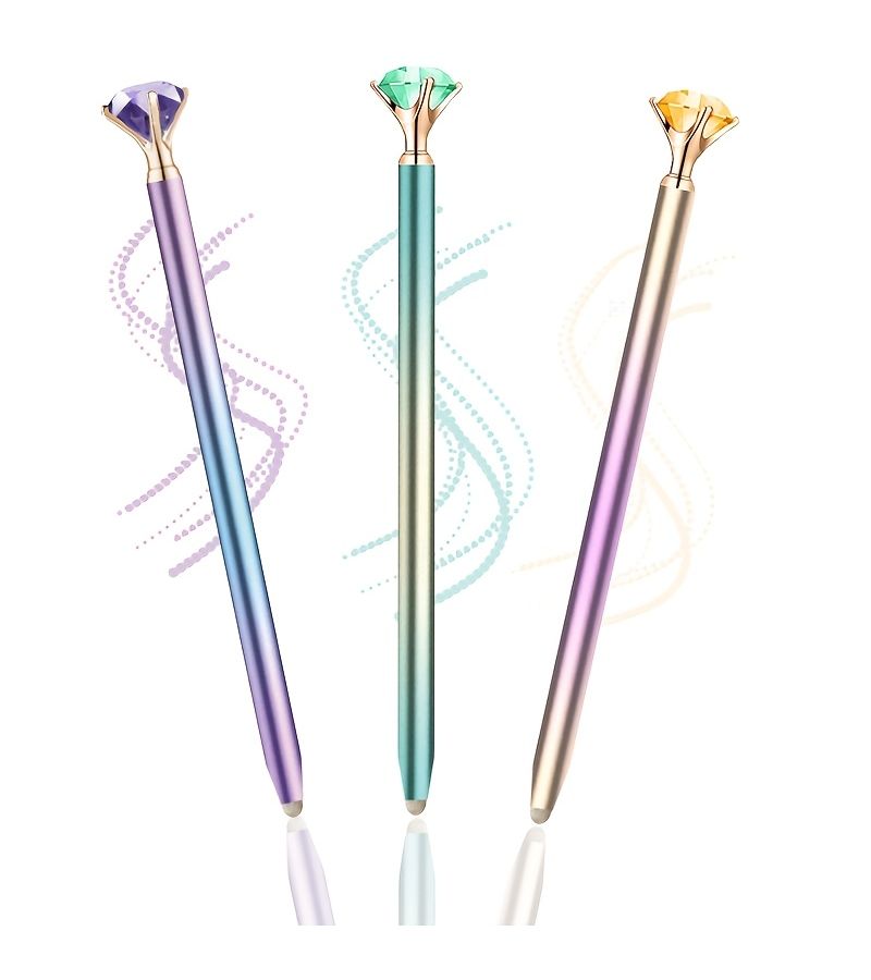 1 Piece Large Crystal Diamond Pen Shiny Purple Blue Crystal Metal Stylus With Small Fiber Tip Compatible With Ipad Iphone Tablets And All Universal Touchscreen Devices - Image 1