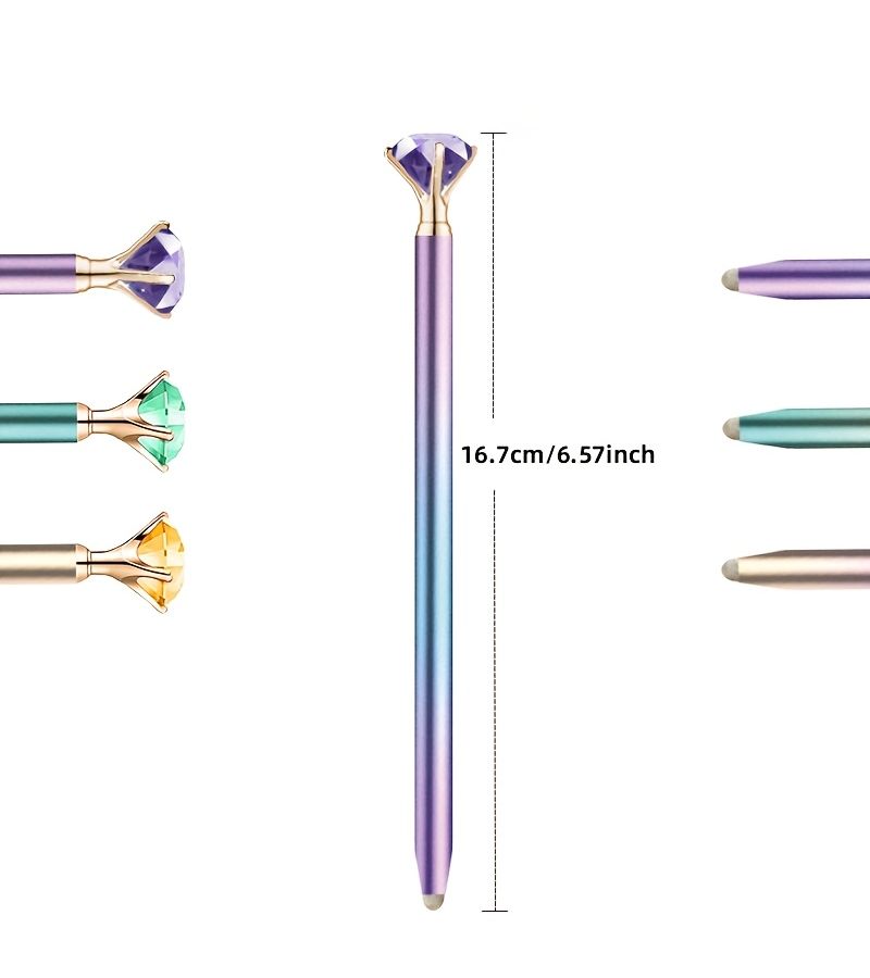 1 Piece Large Crystal Diamond Pen Shiny Purple Blue Crystal Metal Stylus With Small Fiber Tip Compatible With Ipad Iphone Tablets And All Universal Touchscreen Devices - Image 2