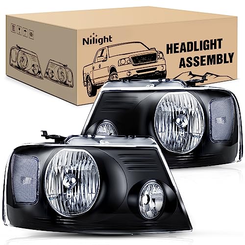 Nilight Headlight Assembly for 2004 2005 2006 2007 2008 Ford F150 Pickup /2006-2008 Lincoln Mark LT Passenger Driver Side Black Housing Clear Reflector Lens Headlamp Replacement - Image 1