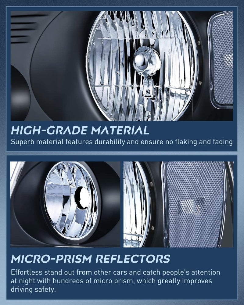 Nilight Headlight Assembly for 2004 2005 2006 2007 2008 Ford F150 Pickup /2006-2008 Lincoln Mark LT Passenger Driver Side Black Housing Clear Reflector Lens Headlamp Replacement - Image 4