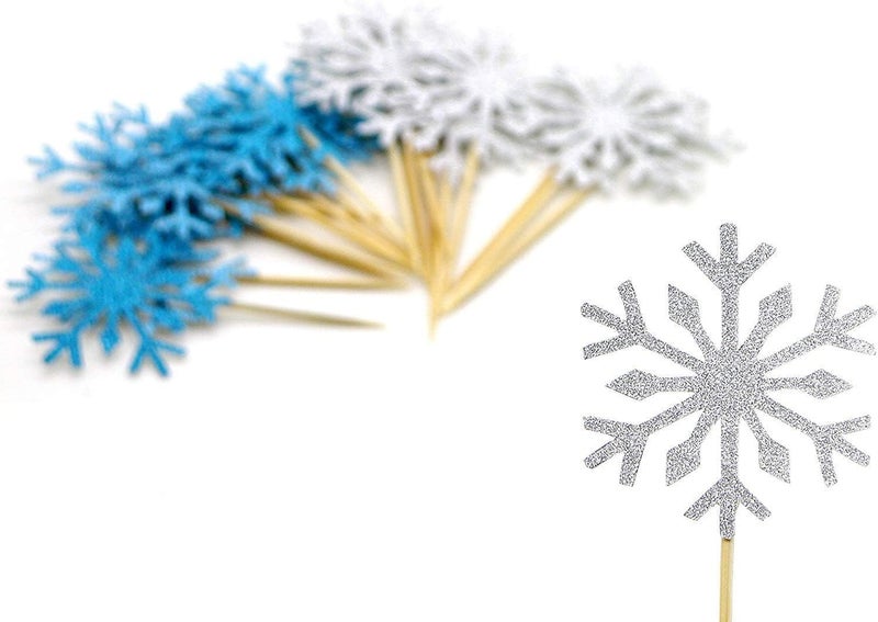 Confetti ! - Frozen Snow Flake Cupcake Toppers Toothpicks, Sliver/Blue/Snow (Pack of 20) - Image 3