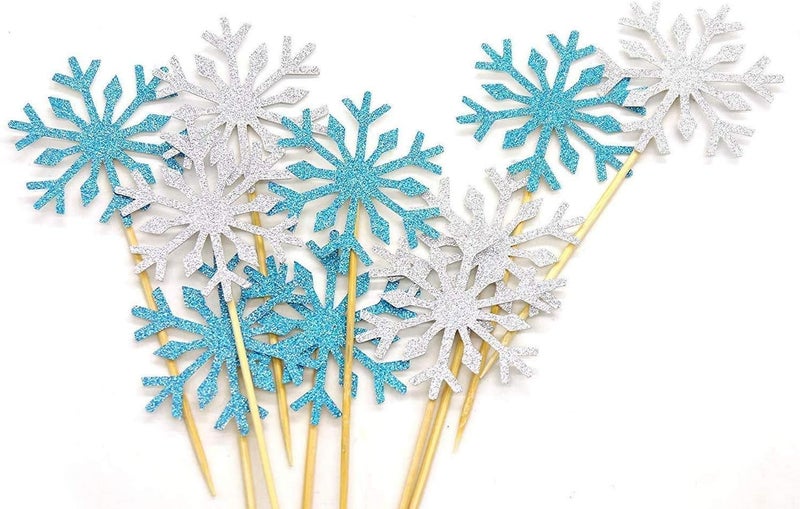 Confetti ! - Frozen Snow Flake Cupcake Toppers Toothpicks, Sliver/Blue/Snow (Pack of 20) - Image 5
