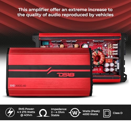 DS18 SXE-4000.4D/RD Car Amplifier Stereo Full-Range Class D 4-Channel 275x4 RMS @4 OHM 4000 Watts - Powerful and Compact Amp for Speakers in Car Audio System - Image 3