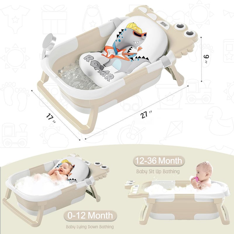 TPN Collapsible Baby Bathtub, Baby Bath Tub with Soft Cushion & Real-Time Thermometer, Baby Bathtub Infant to Toddler Tub (0-36 Months), Portable Newborn Travel Bath tub - Image 2