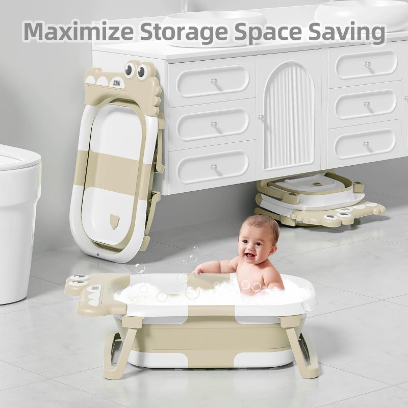 TPN Collapsible Baby Bathtub, Baby Bath Tub with Soft Cushion & Real-Time Thermometer, Baby Bathtub Infant to Toddler Tub (0-36 Months), Portable Newborn Travel Bath tub - Image 4