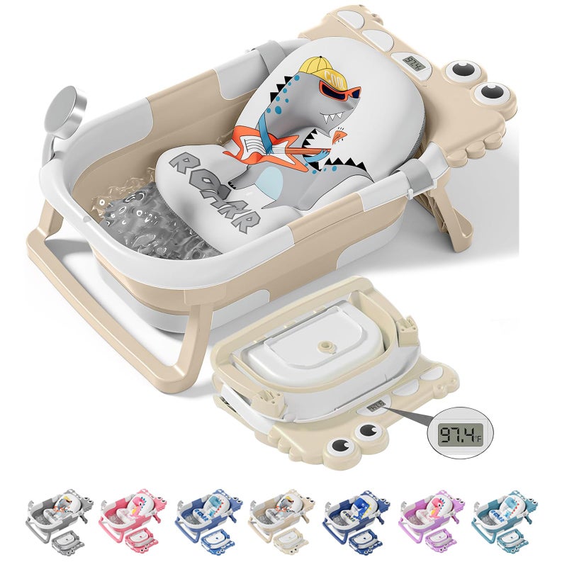 TPN Collapsible Baby Bathtub, Baby Bath Tub with Soft Cushion & Real-Time Thermometer, Baby Bathtub Infant to Toddler Tub (0-36 Months), Portable Newborn Travel Bath tub - Image 1
