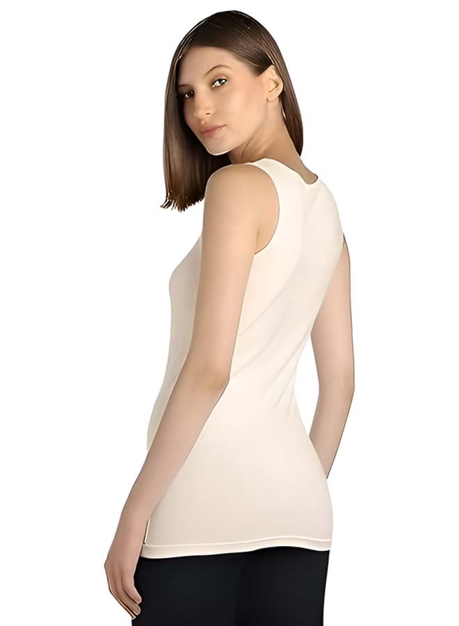 Dahab Cotton Plain Sleeveless Undershirt Round Neck For Women-Beige - Image 2
