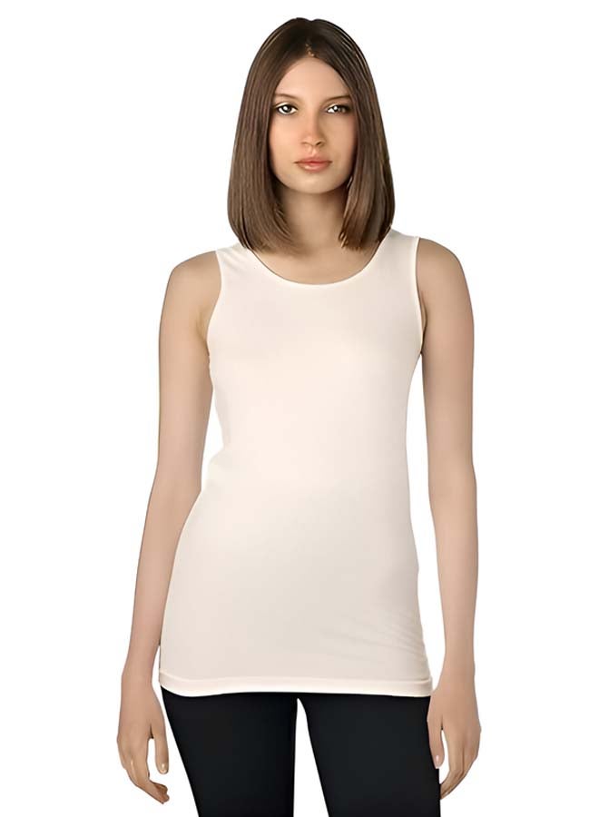 Dahab Cotton Plain Sleeveless Undershirt Round Neck For Women-Beige - Image 1