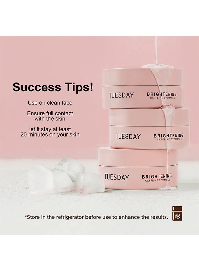 Tuesday Brightening Caffeine Eyemasks，Patches for Dark Circles & Puffiness | Hydrating Under Eye Mask with Hyaluronic Acid & Niacinamide | Reduce Fine Lines & Brighten Tired Eyes - 60 pcs - Image 3