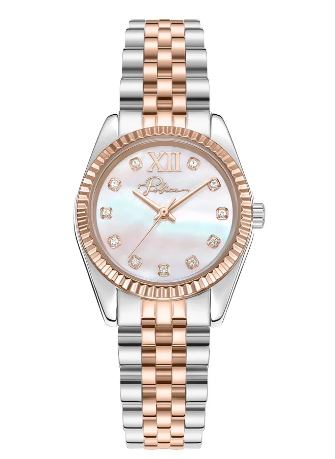 POLICE Women's Flute 28mm Watch with White Mother-of-Pearl Dial & 316L Stainless Steel Bracelet
