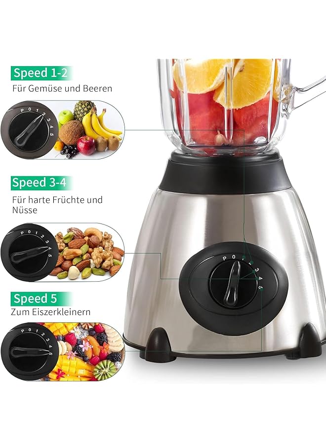 دينكس خلاط عالي الطاقة 2800 واط، كوب زجاجي سعة 1.5 لتر، 5 إعدادات للسرعة، شفرات من الفولاذ المقاوم للصدأ - Image 2