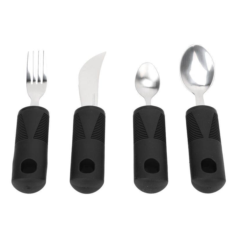 Weighted Adaptive Utensils Set: 4-Piece Stainless Steel Utensils With Rubber Nonslip Handle, Hanging Hole - Durable Easy Control Utensils for Parkinson’s Patients, Home Use, Gift Giving - Image 5